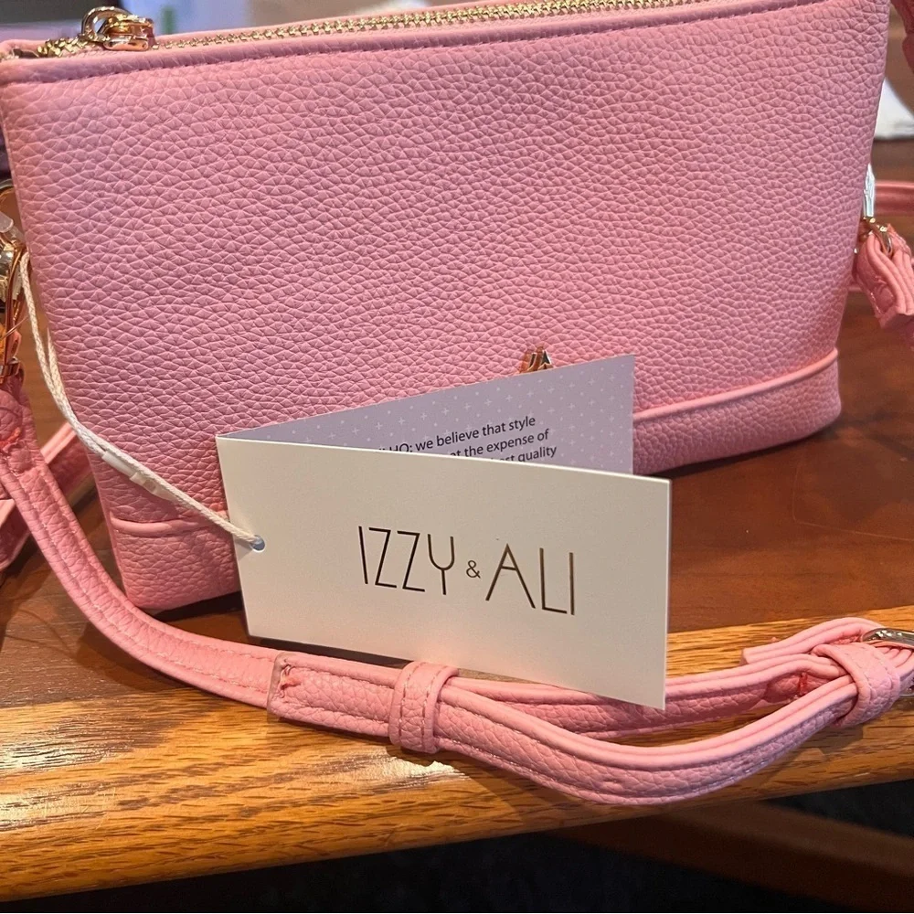 Izzy & Ali Vegan Leather Pebble Grain Taupe Crossbody / Wristlet